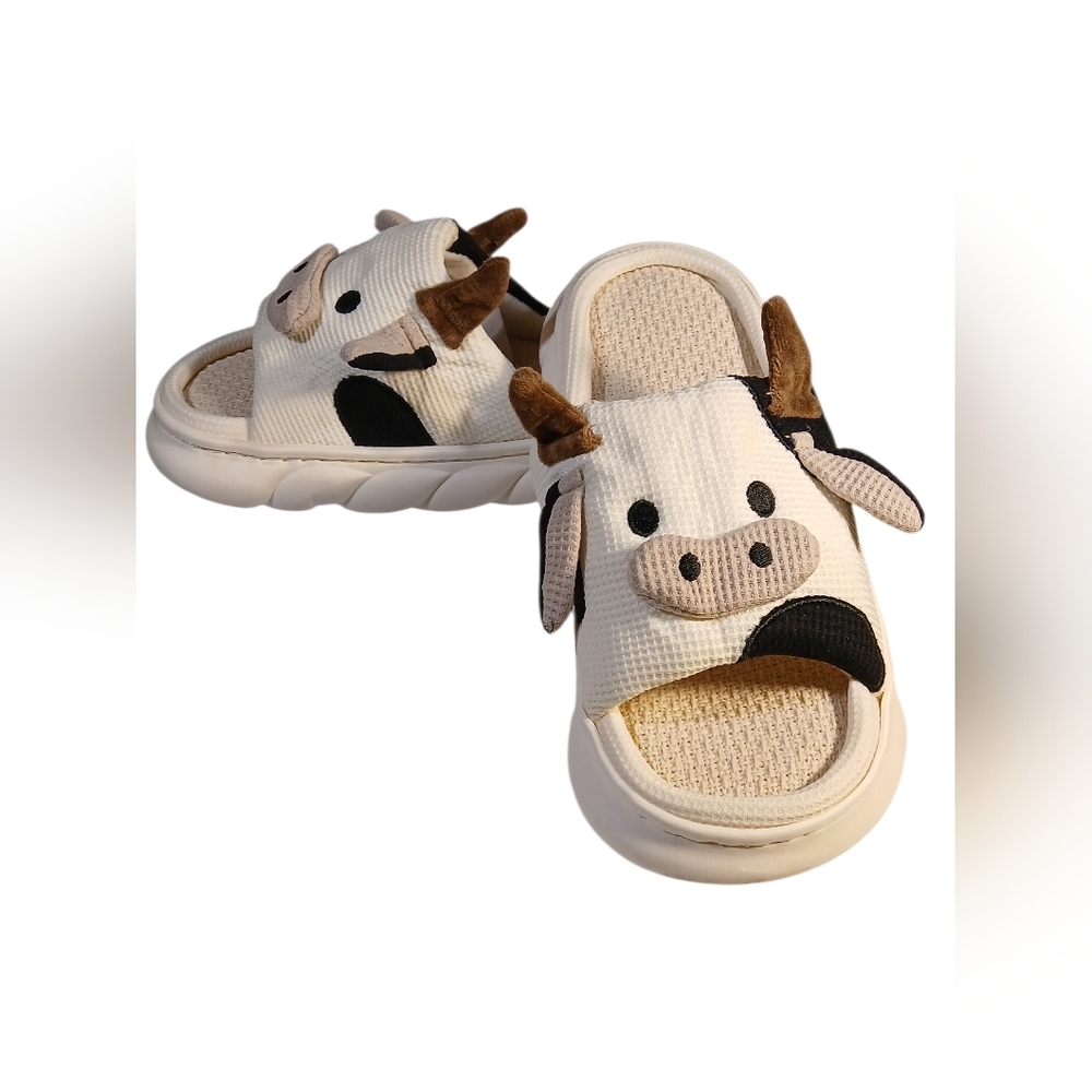 Cow Face! Padded Slippers Womans 11.5 Mens 10 - Picture 3 of 10